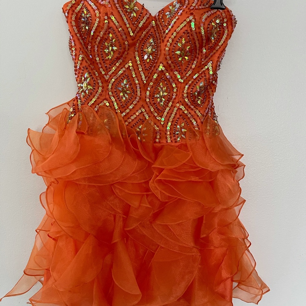 Beautiful orange beaded top and ruffle skirt dress
